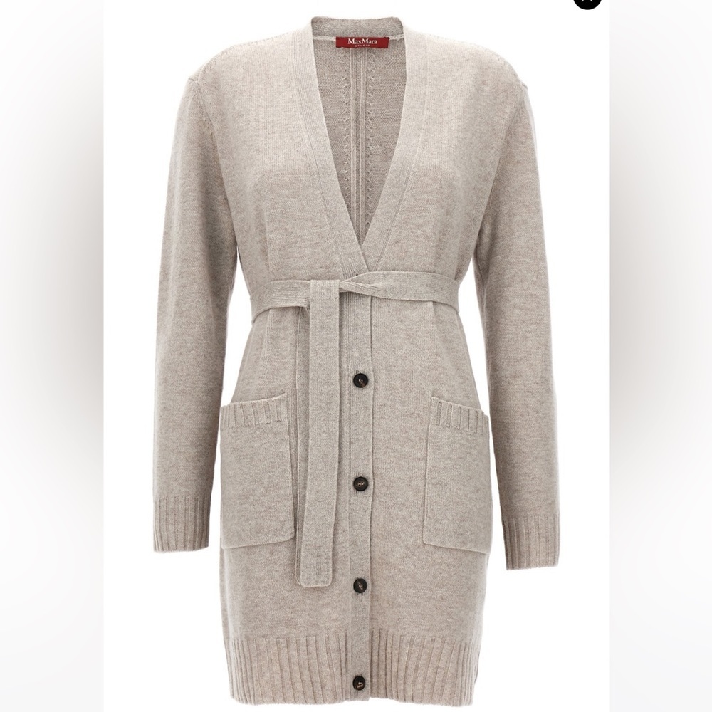 Max Mara Studio Wool & Cashmere Long Cardigan with Matching Belt Small Spring